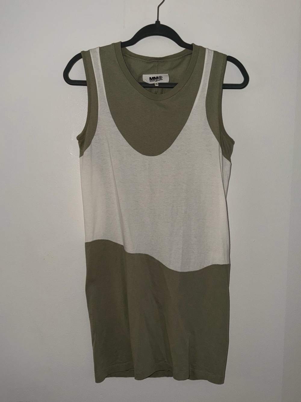 Maison Margiela Olive and White Layered Tank Dress